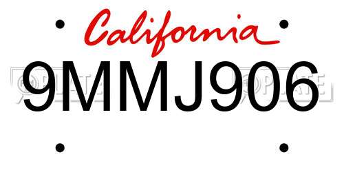 9MMJ906 California License Plate