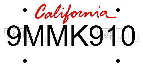 9MMK910 California License Plate