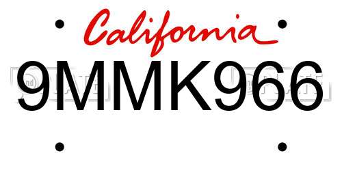9MMK966 California License Plate
