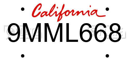 9MML668 California License Plate