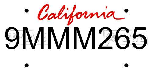 9MMM265 California License Plate