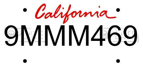 9MMM469 California License Plate