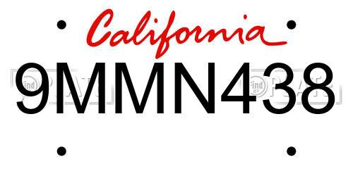 9MMN438 California License Plate