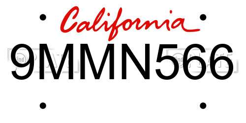 9MMN566 California License Plate