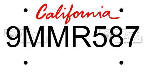 9MMR587 California License Plate