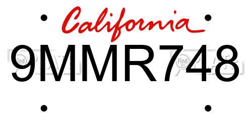 9MMR748 California License Plate