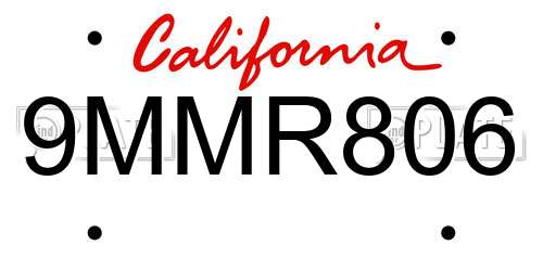 9MMR806 California License Plate