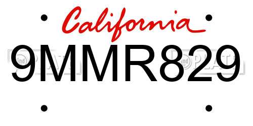9MMR829 California License Plate