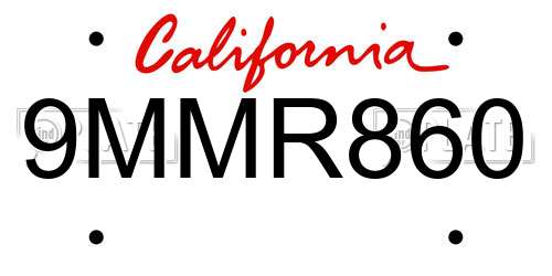 9MMR860 California License Plate