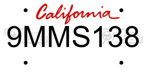 9MMS138 California License Plate