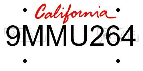 9MMU264 California License Plate