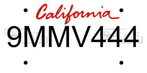 9MMV444 California License Plate