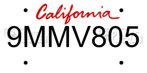 9MMV805 California License Plate