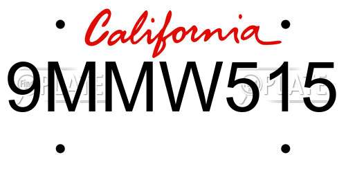 9MMW515 California License Plate