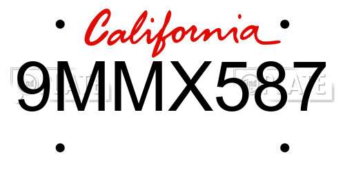 9MMX587 California License Plate