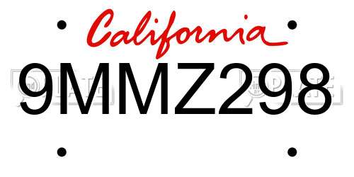 9MMZ298 California License Plate