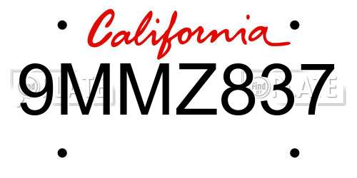 9MMZ837 California License Plate