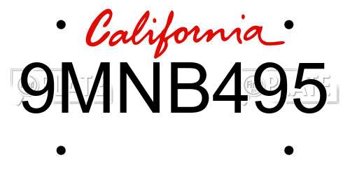 9MNB495 California License Plate