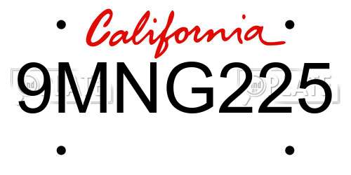 9MNG225 California License Plate