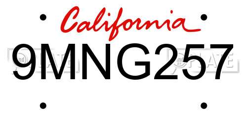 9MNG257 California License Plate