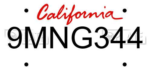 9MNG344 California License Plate