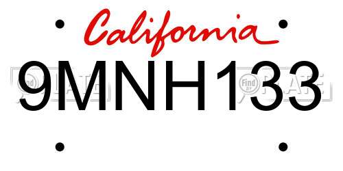9MNH133 California License Plate