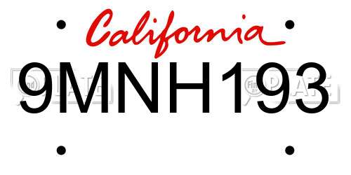 9MNH193 California License Plate