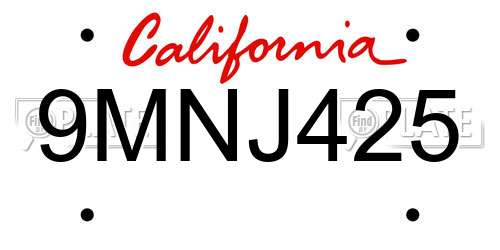 9MNJ425 California License Plate