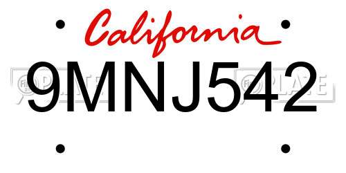 9MNJ542 California License Plate