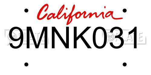 9MNK031 California License Plate