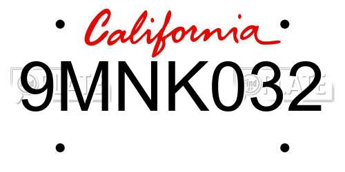 9MNK032 California License Plate
