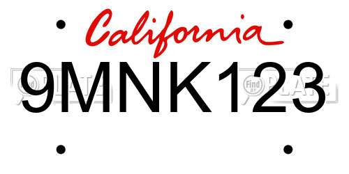 9MNK123 California License Plate