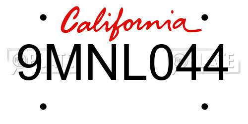 9MNL044 California License Plate