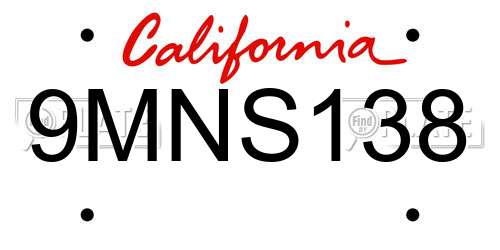 9MNS138 California License Plate