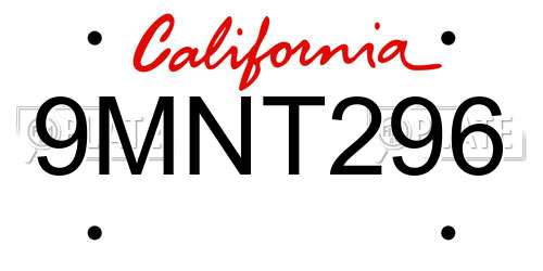 9MNT296 California License Plate
