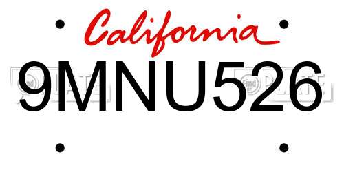 9MNU526 California License Plate