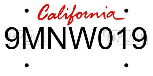 9MNW019 California License Plate