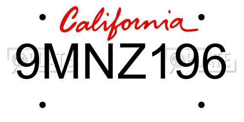 9MNZ196 California License Plate
