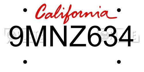 9MNZ634 California License Plate