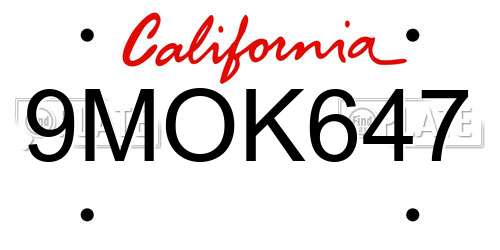 9MOK647 California License Plate