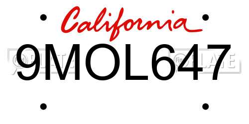 9MOL647 California License Plate