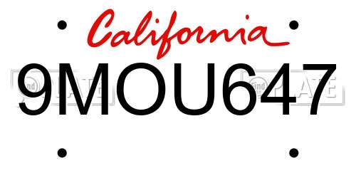 9MOU647 California License Plate