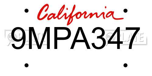 9MPA347 California License Plate