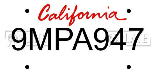 9MPA947 California License Plate