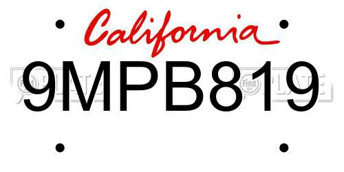 9MPB819 California License Plate