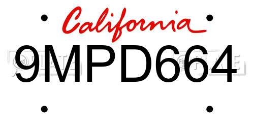 9MPD664 California License Plate