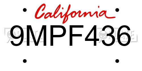 9MPF436 California License Plate