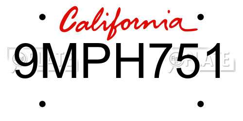 9MPH751 California License Plate