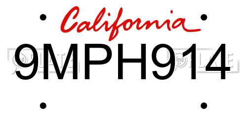 9MPH914 California License Plate