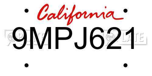 9MPJ621 California License Plate